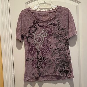 Heathered Purple Artistic Short Sleeve Graphic Top